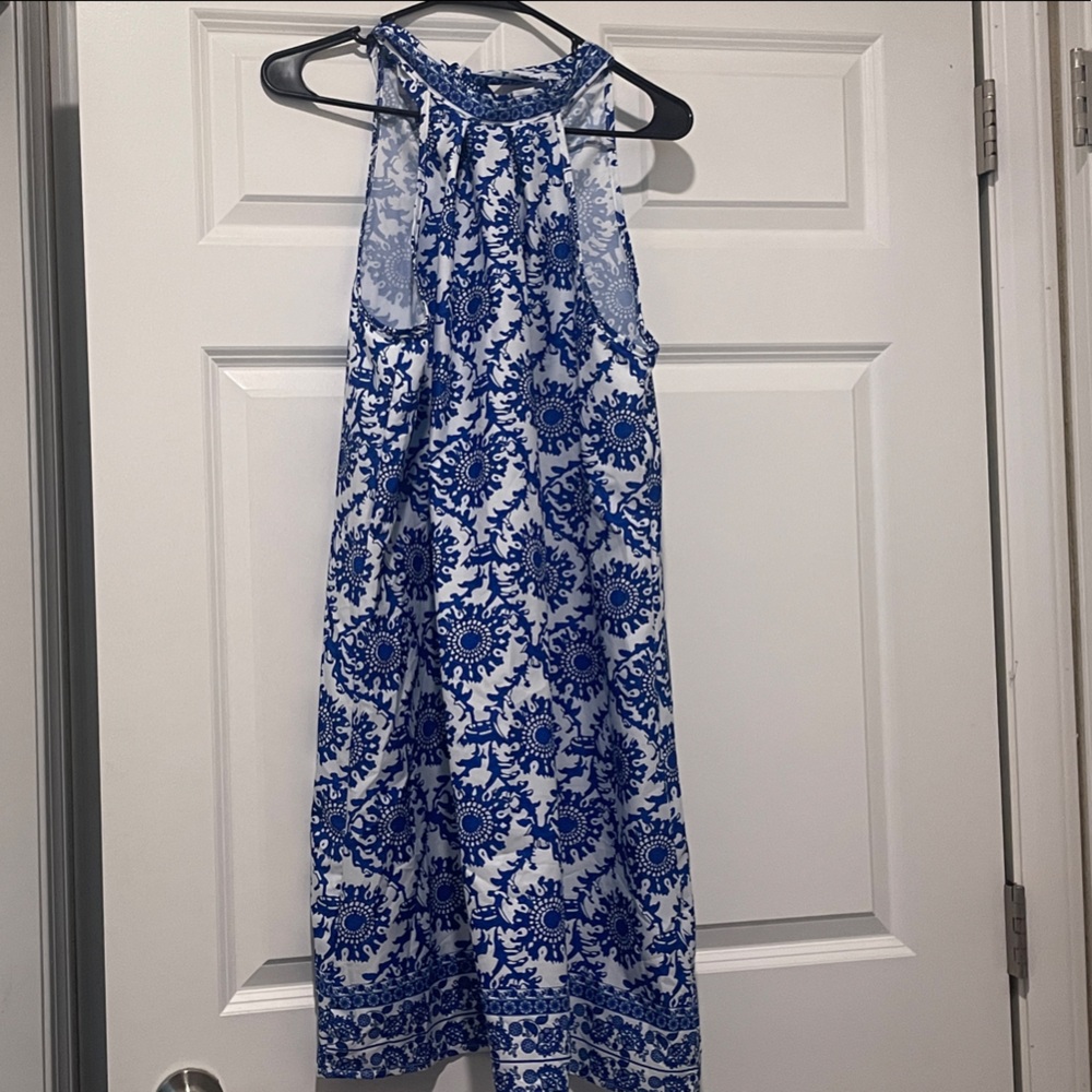 Blue and White Sleeveless Dress